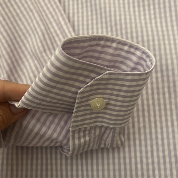 Theory mens lilac White Plaid Buttons Down Shirt Size 17 R - Picture 9 of 11